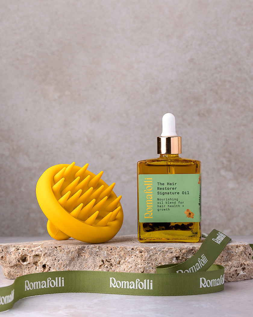 The Hair Restorer Signature Oil + Scalp Massager Brush Gift Set